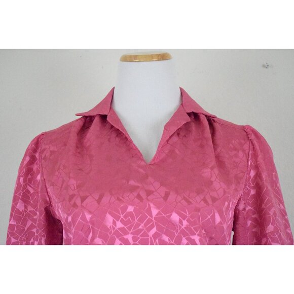 Vintage 80s Pink Polyester Blouse | size‎ S - Picture 4 of 10
